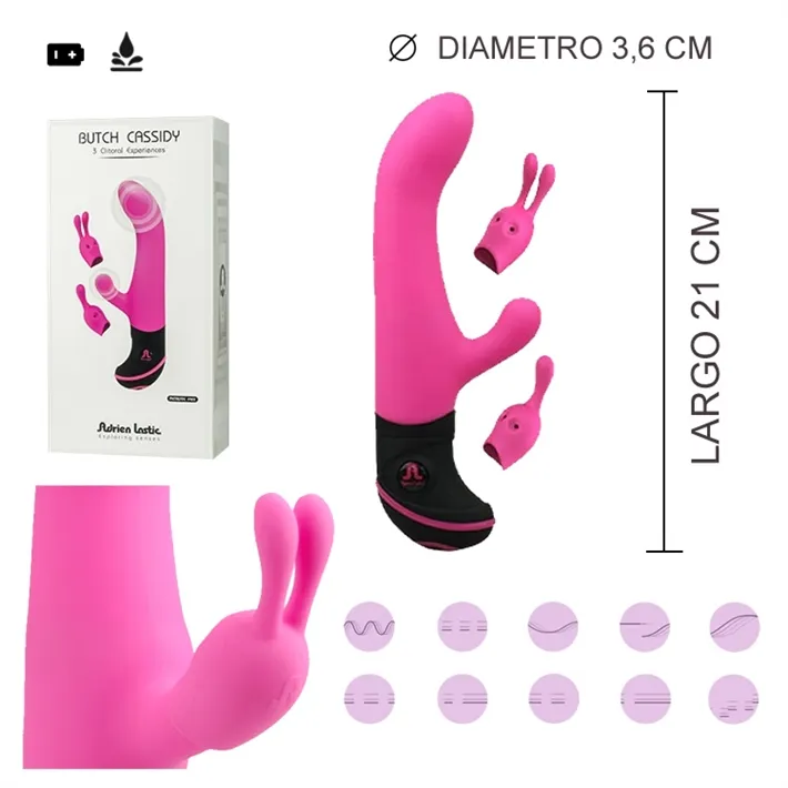 "BUTCH CASSIDY" vibrador p.g con estimulador de clitoris y acces